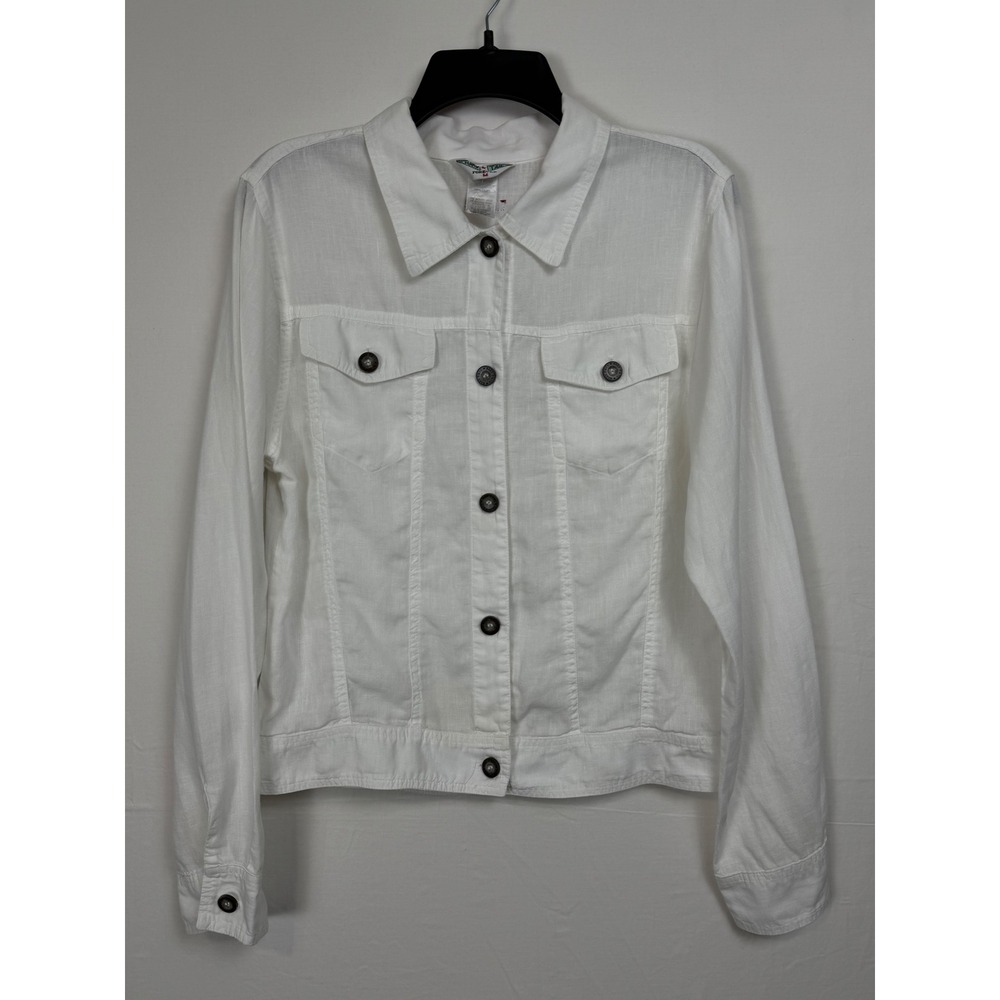 Hard Tail Forever Linen Jacket Womens Medium White Button Front Trucker USA